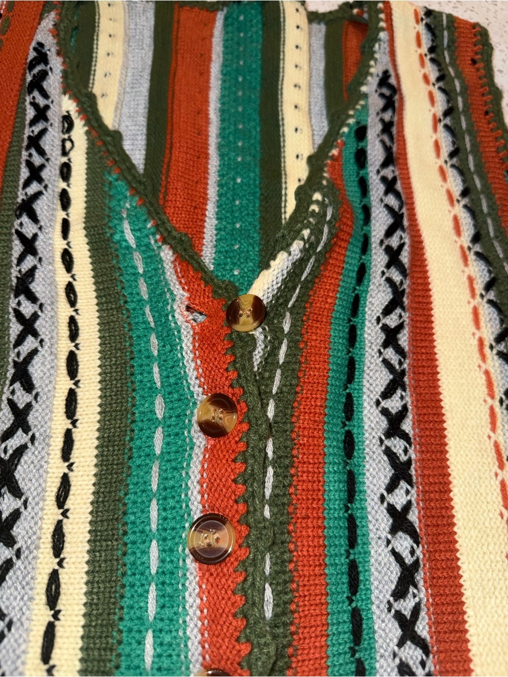 Cider - Striped Knit Button-Front Crop Top - Green Multi - Picture 3 of 8